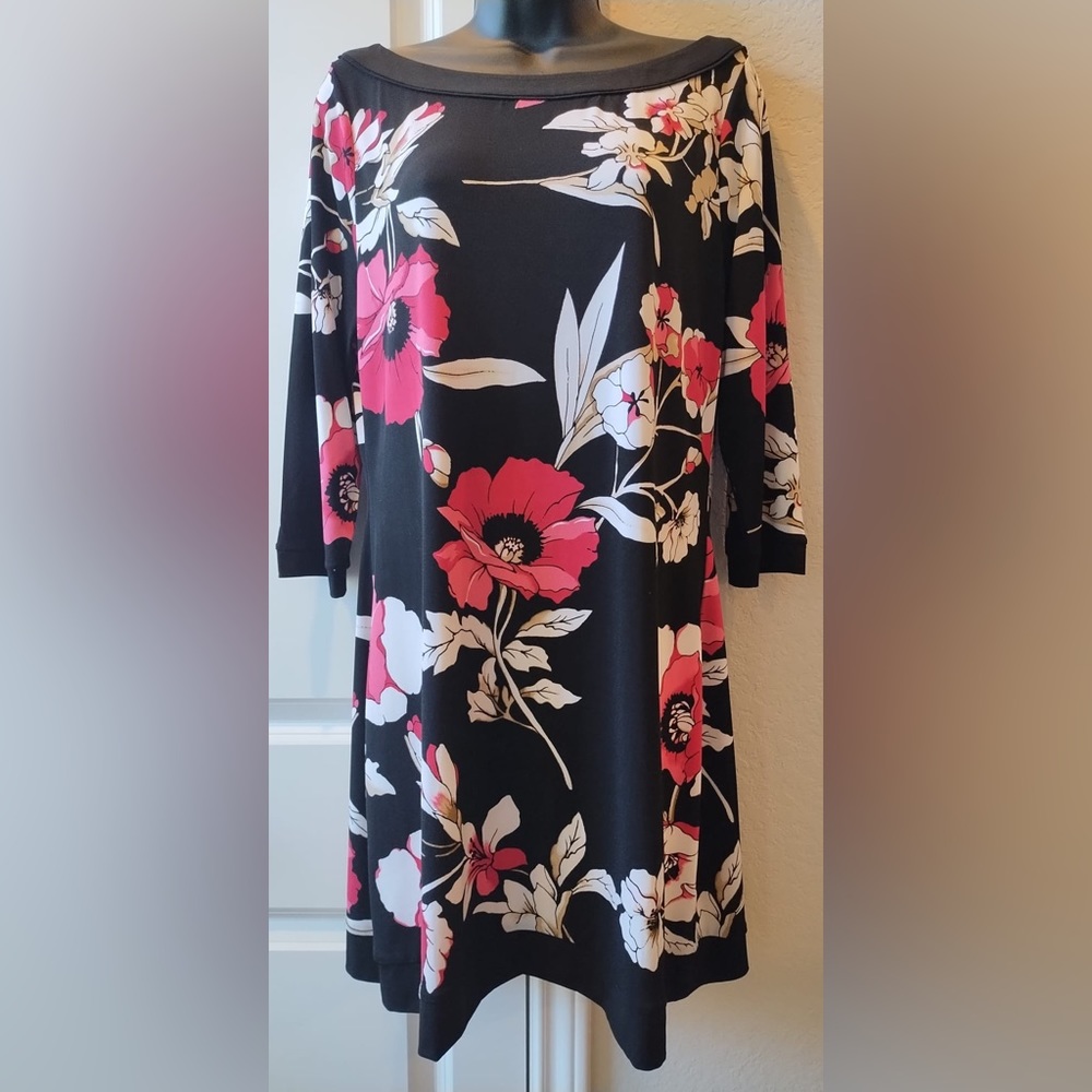 White House Black Market Top Blouse Dress Size L Womens Multicolor Floral
